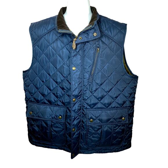 Lands’ End Quilted Puffer Vest – Men’s XL Blue Full Zip with Corduroy Collar - Picture 1 of 11